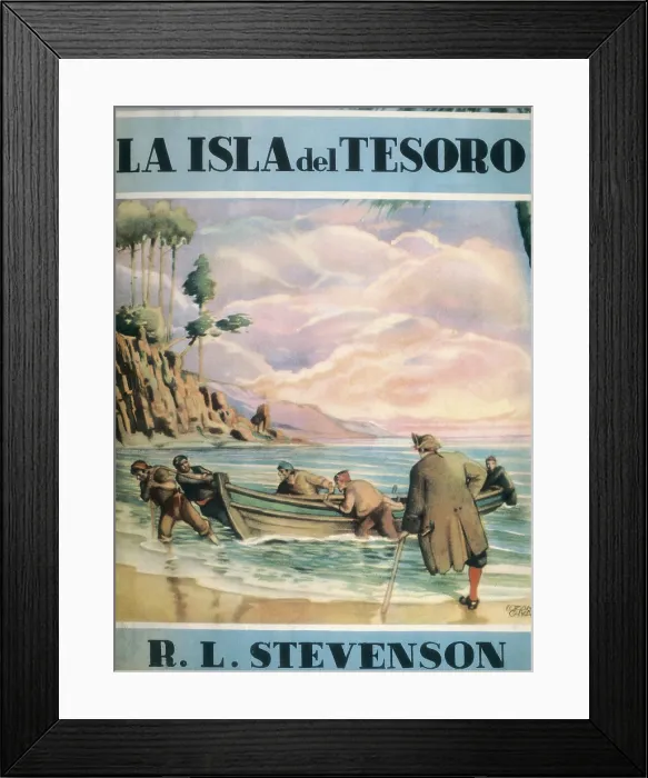 Framed Print : STEVENSON, Robert Louis (1850-1894). The Tresure Island'. Cover of an edition made in Barcelona (1943). Engraving. SPAIN. Barcelona Framed Print : STEVENSON, Robert Louis (1850-1894). The Tresure Island'. Cover of an edition made in Barcelona (1943). Engraving. SPAIN. Barcelona