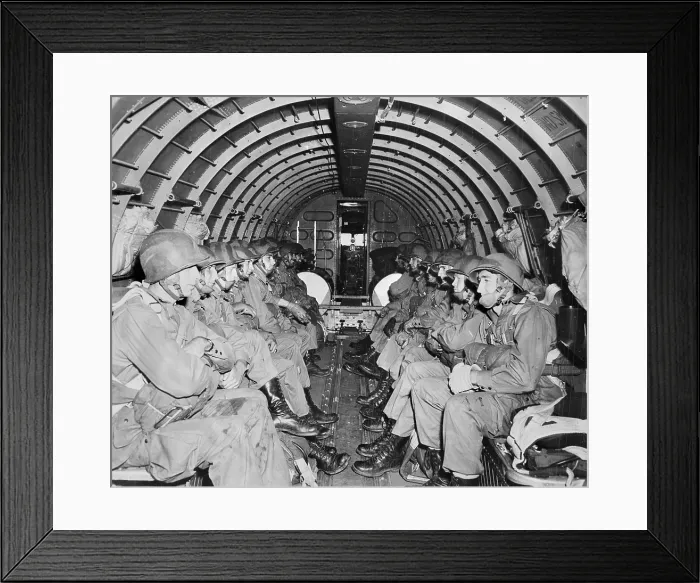Framed Print : World War II, U.S. paratroopers awaiting orders to jump during maneuvers over England, circa 1942
