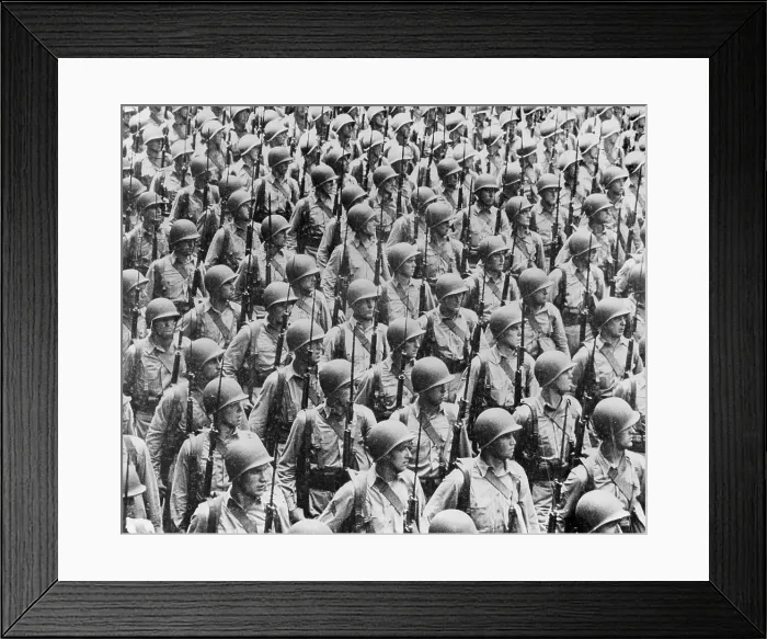 Framed Print : World War II, soldiers lined up, circa 1940-1946 Framed Print : World War II, soldiers lined up, circa 1940-1946