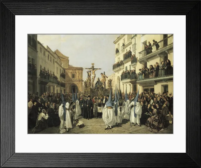 Framed Print : CABRAL BEJARANO, Manuel (1827-1891). Procession of Holy Friday in Sevilla. 1862. SPAIN. Sevilla. Royal Alcazars. The Montserrat brotherhood at the beggining of Gnova street Framed Print : CABRAL BEJARANO, Manuel (1827-1891). Procession of Holy Friday in Sevilla. 1862. SPAIN. Sevilla. Royal Alcazars. The Montserrat brotherhood at the beggining of Gnova street