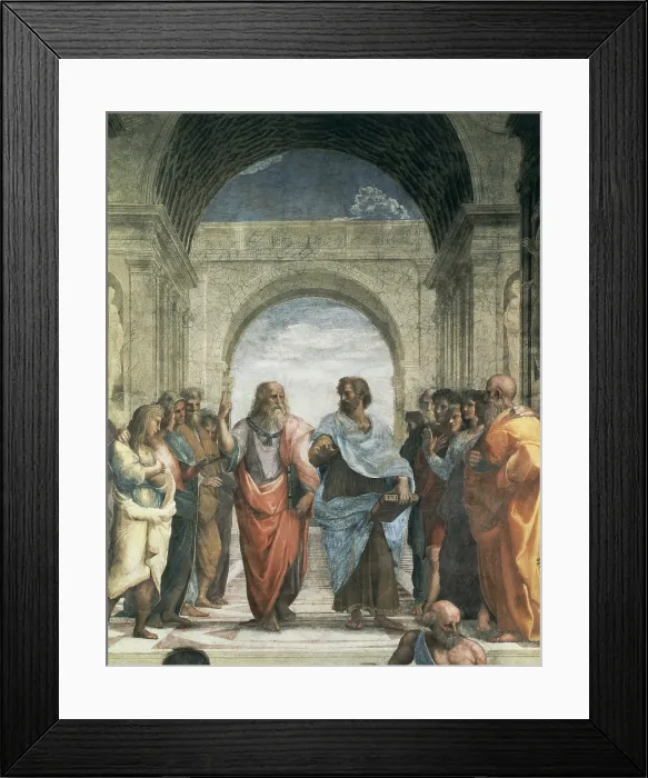 Framed Print : Raphael (1483-1520). Stanza della Segnatura: The School of Athens. VATICAN CITY. Vatican Palaces. Central detail with the figures of Plato (left) and Aristotle. Renaissance art