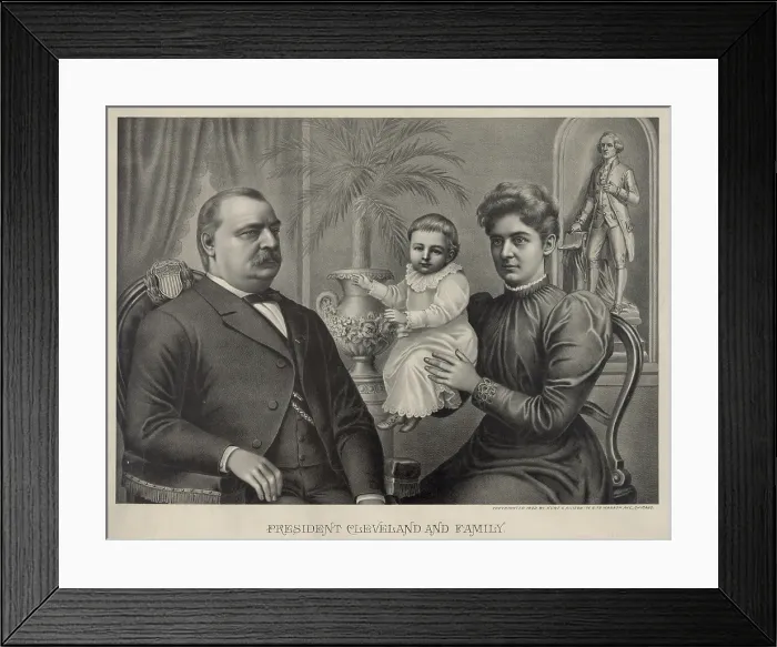 Framed Print : President Grover Cleveland, seated, with his wife and child. 1893