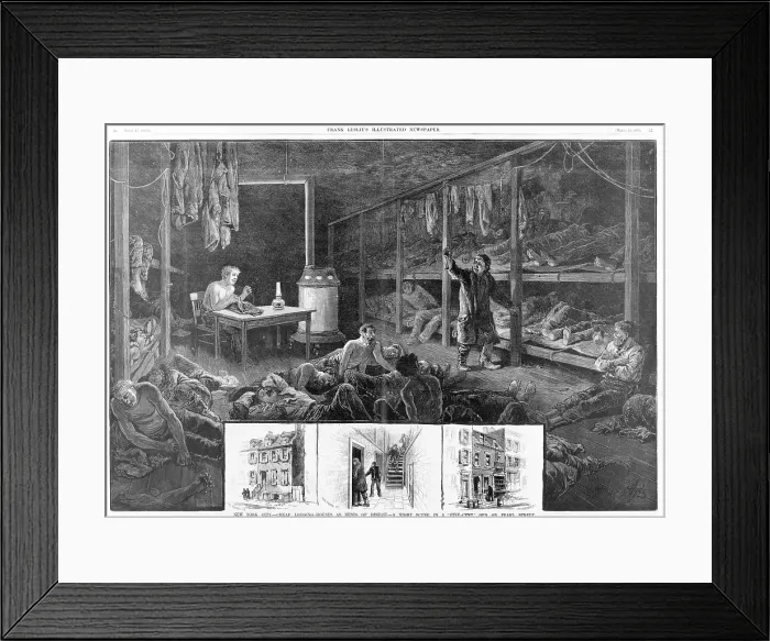 Framed Print : New York City - Cheap lodging-houses as nests of disease -A night scene in a 'five-cent' den on Pearl Street. 1882