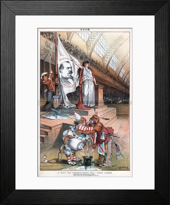 Framed Print : Grover Cleveland, and a female figure labeled 'Democratic Party' at the Democratic National Convention, Chicago, Illinois. July 1884