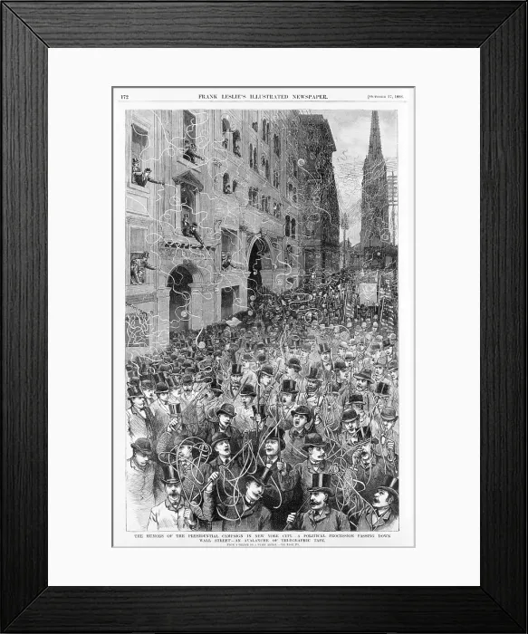 Framed Print : Presidential election of 1888. A political procession passing down Wall Street--an avalanche of telegraphic tape. New York City, 1888
