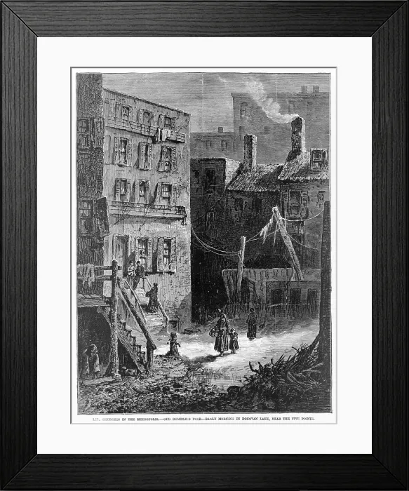 Framed Print : New York City. Our homeless poor - Early morning in Donovan Lane, near the Five Points, 1872