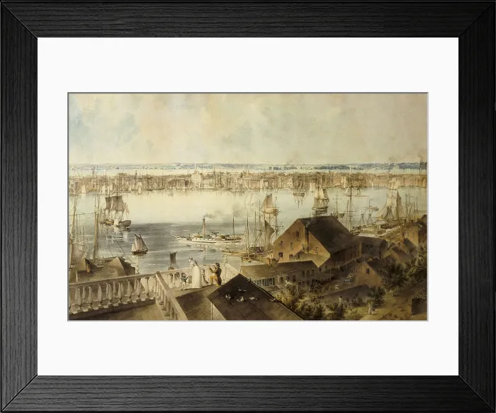 Framed Print : HILL, John William (1812-1879). View of New York from Brooklyn Heights. ca. 1836. Watercolour. SPAIN. Madrid. Thyssen-Bornemisza Museum of Art
