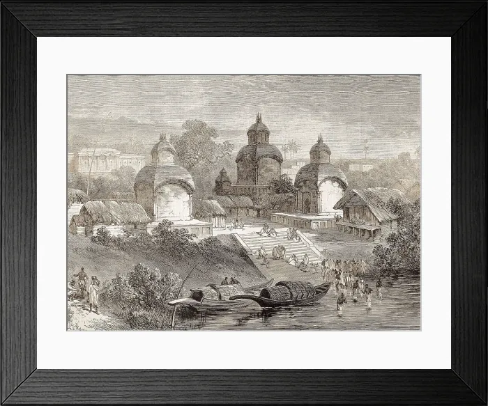 Framed Print : Calcuta. Temple of the goddess Kali on the banks of the Hooghly river (1887). Published in The Illustrated London News. Engraving. AISA / Everett Collection**US SALES ONLY**