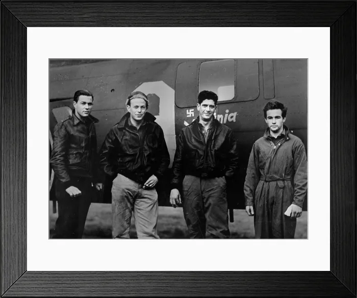 Framed Print : World War II, Four American airmen who were among seven surviving the crash of their Flying Fortress in the North Sea on the return trip from a bombing missing over Hamm, Germany Framed Print : World War II, Four American airmen who were among seven surviving the crash of their Flying Fortress in the North Sea on the return trip from a bombing missing over Hamm, Germany
