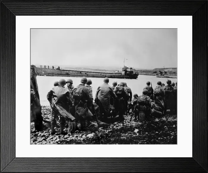 Framed Print : World War II, U.S. soldiers along the shore, circa 1940-1946