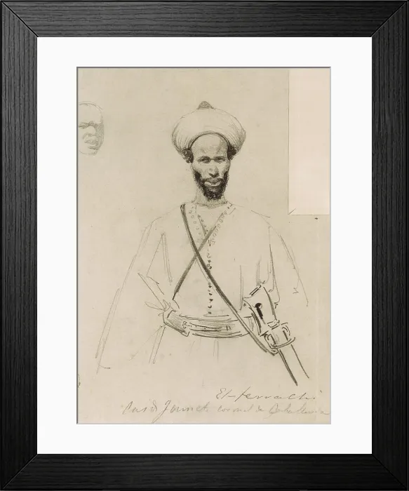 Framed Print : FORTUNY, Mariano (1838-1874). El-Ferrachi Caid Jainet, colonel of cavalry. 1859 - 1860. Sketches of the War of Africa. Romanticism. Drawing. SPAIN. Reus