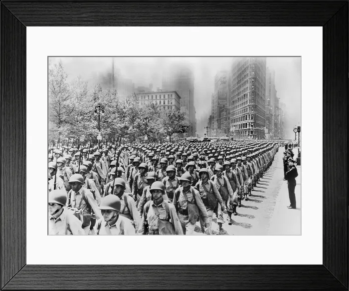 Framed Print : World War II, massed infantry units march up Fifth Avenue, New York City, circa June, 1942