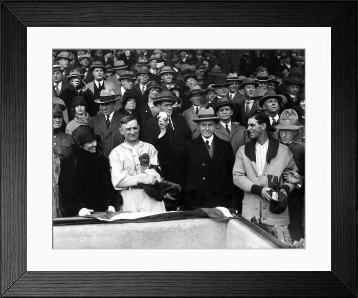 Framed Print : President Calvin Coolidge throws the first ball in the third game of the 1925 World Series