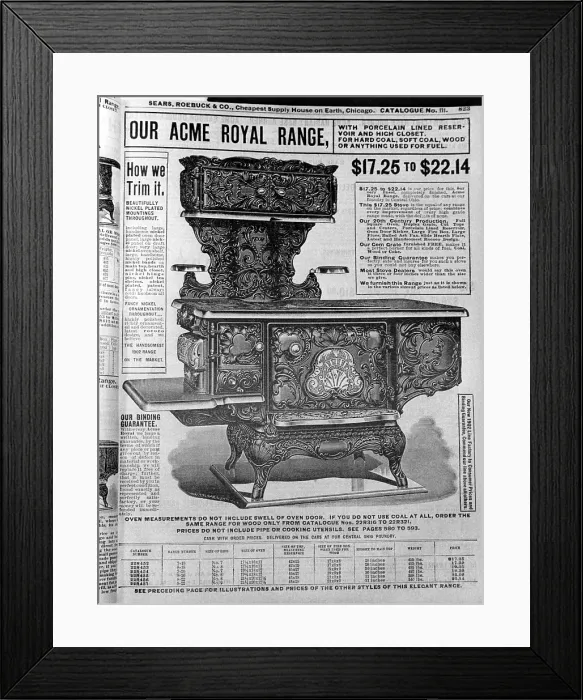 Framed Print : Ad for a coal oven in a 1902 Sears catalog.. Courtesy: CSU Archives  /  Everett Collection