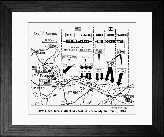 Framed Print : D-Day, Map detailing Allies invasion of Normandy, France, 1944. Courtesy: CSU Archives  /  Everett Collection