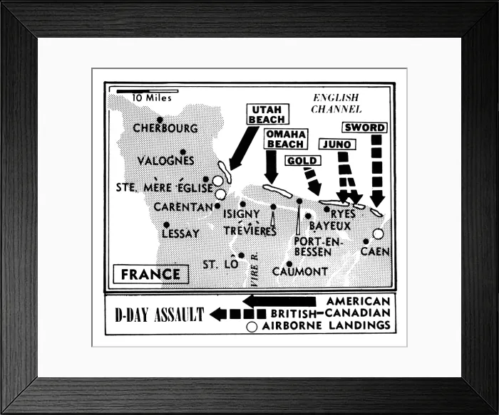 Framed Print : D-Day, Map detailing Allies invasion of Normandy, France, 1944. Courtesy: CSU Archives  /  Everett Collection