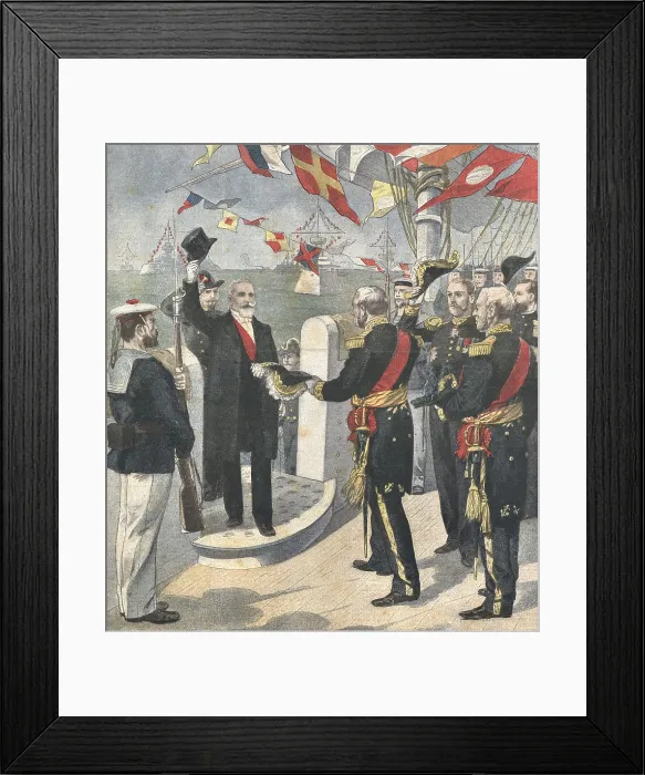 Framed Print : France. Third Republic (1901). The President of the Republic Emile Franois Loubet is received in Toulon. Illustration from 'Le Petit Journal' (April 211901).. Engraving Framed Print : France. Third Republic (1901). The President of the Republic Emile Franois Loubet is received in Toulon. Illustration from 'Le Petit Journal' (April 211901).. Engraving