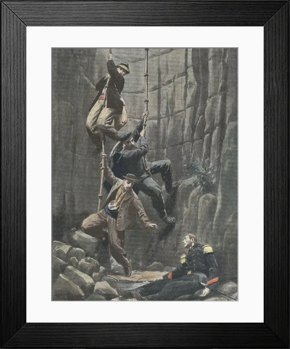 Framed Print : France. Third Republic (1901). A French soldier was rescued after having survived his fall into a well. Illustration from 'Le Petit Journal' (April 141901).. Engraving Framed Print : France. Third Republic (1901). A French soldier was rescued after having survived his fall into a well. Illustration from 'Le Petit Journal' (April 141901).. Engraving