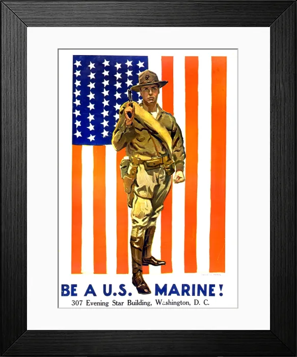 Framed Print : World War I, recruitment poster by James Montgomery Flagg, the text reads: Be a U.S. Marine! circa 1918