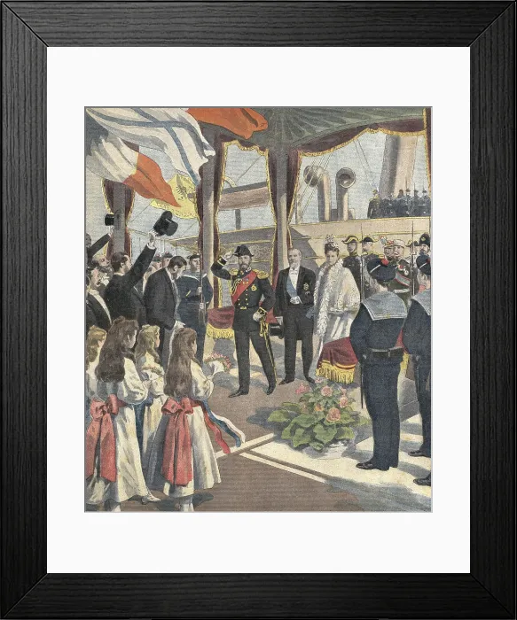 Framed Print : Tsar Nicholas II of Russia in visit to Franceis received in Dunkerque. 'Le Petit Journal'. On September 291901. Engraving Framed Print : Tsar Nicholas II of Russia in visit to Franceis received in Dunkerque. 'Le Petit Journal'. On September 291901. Engraving