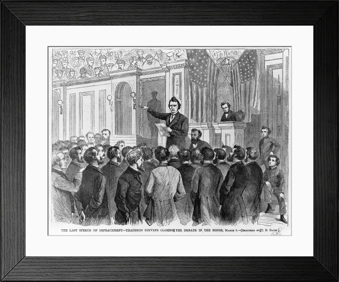 Framed Print : The Last speech on impeachment of President Andrew Johnson. Thaddeus Stevens closing the debate in the House, March 2 1868