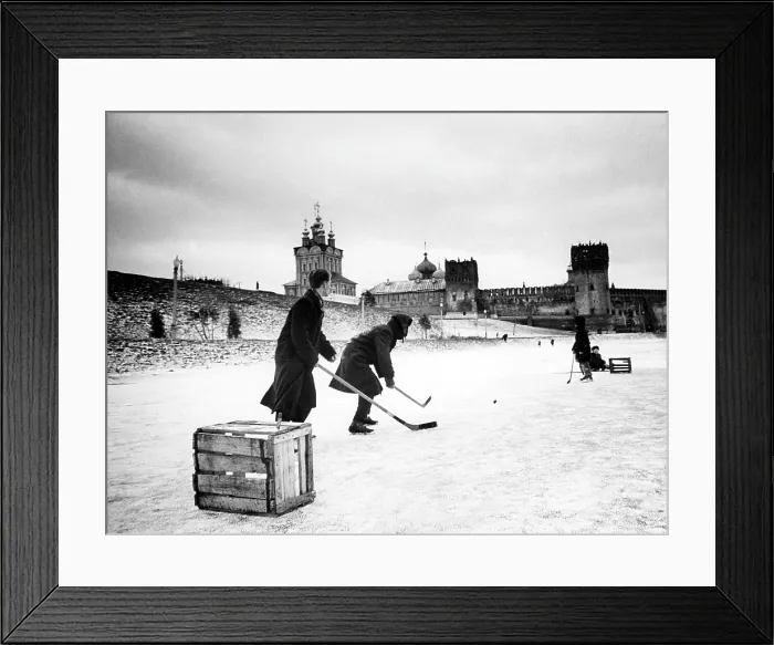 Framed Print : Young Russians playing hockey on a frozen pond, with the Novo-Devichie monastery in the background, Moscow, Russia, 1962.. Courtesy: CSU Archives / Everett Collection Framed Print : Young Russians playing hockey on a frozen pond, with the Novo-Devichie monastery in the background, Moscow, Russia, 1962.. Courtesy: CSU Archives / Everett Collection