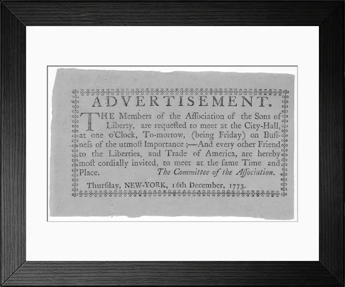 Framed Print : The American Revolution. The members of the Association of the Sons of Liberty, are requested to meet at the City-Hall... A broadside calling a meeting of the Sons of Liberty