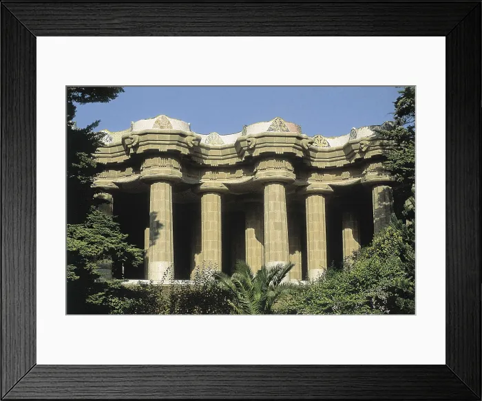 Framed Print : GAUDI i CORNET, Antoni (1852-1926). Park Gell. 1900-1914. SPAIN. Barcelona. Park Gell. Sala hipstila (Colonnade) supporting the big square. Modernism. Architecture Framed Print : GAUDI i CORNET, Antoni (1852-1926). Park Gell. 1900-1914. SPAIN. Barcelona. Park Gell. Sala hipstila (Colonnade) supporting the big square. Modernism. Architecture
