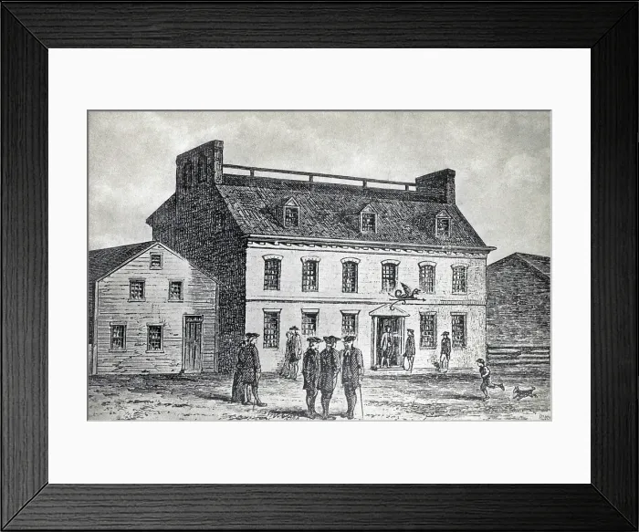 Framed Print : The American Revolution. 'Green Dragon Tavern: Where we met to Plan the Consignment of a few Shiploads of Tea, Dec 16 1773, ' for the Boston Tea Party