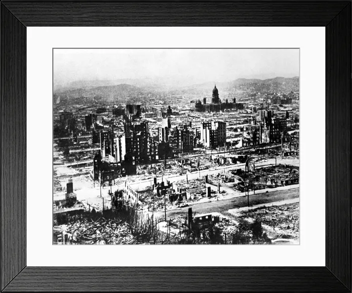 Framed Print : San Francisco, Aftermath of Earthquake and fire, Downtown, with City Hall in the distance. 4 / 24 / 06. Courtesy: CSU Archives  /  Everett Collection