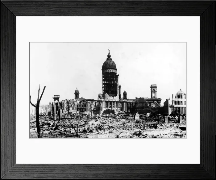 Framed Print : San Francisco, Aftermath of Earthquake and fire, The burnt City Hall building, 4 / 24 / 06. Courtesy: CSU Archives  /  Everett Collection