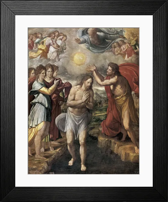 Framed Print : FERNANDEZ NAVARRETE, Juan, called 'el Mudo' (1526-1579). The Baptism of Christ. 1574. Renaissance art. Oil on wood. SPAIN. Madrid. Prado Museum