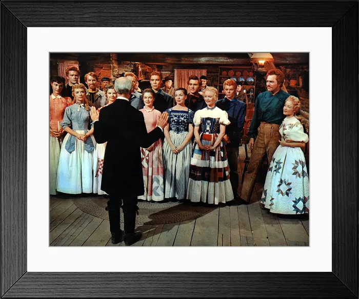 Framed Print : SEVEN BRIDES FOR SEVEN BROTHERS, Jeff Richards, Ruta Kilmonis, (aka Ruta Lee), Matt Mattox, Norma Doggett, Marc Platt, Virginia Gibson, Jacques D'Amboise, Betty Carr