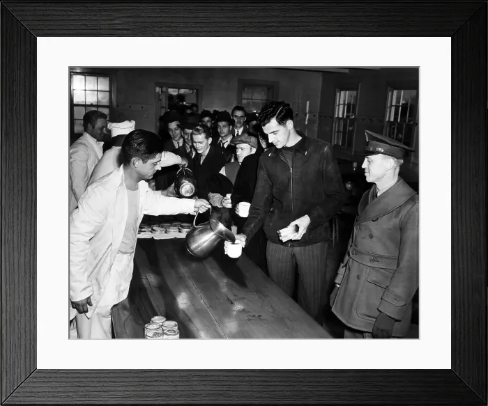 Framed Print : Chicago draftees line up to taste their first Army food after their arrival at Fort Sheridan, Illinois, November 18, 1940. Courtesy: CSU Archives / Everett Collection