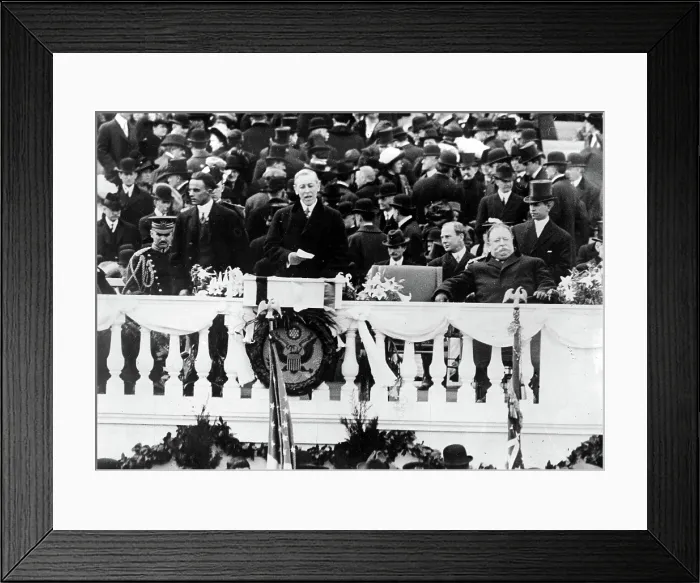 Framed Print : PRESIDENT WOODROW WILSON delivering his inaugural address, 3 / 5 / 13.. Courtesy: CSU Archives  /  Everett Collection