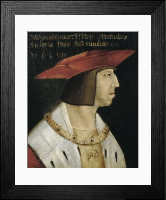 Framed Print : MAXIMILIAN I (1459-1519). Portrait wearing the Golden Fleece. Painting. SPAIN. Toledo. Holy Cross Museum. AISA / Everett Collection**US SALES ONLY** Framed Print : MAXIMILIAN I (1459-1519). Portrait wearing the Golden Fleece. Painting. SPAIN. Toledo. Holy Cross Museum. AISA / Everett Collection**US SALES ONLY**