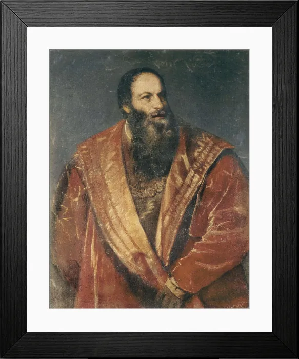 Framed Print : TTITIA, Tiziano Vecello, also called (1490-1576). Portrait of Pietro Aretino. ca. 1545. Renaissance art. Cinquecento. Venetian school. Oil on canvas. ITALY. Florence