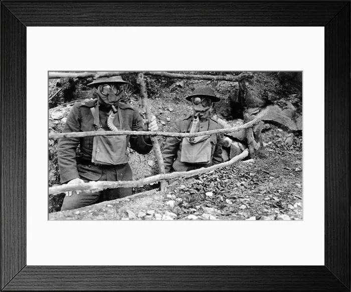 Framed Print : World War I: Soldiers wearing gas masks, 1918.. Courtesy: CSU Archives  /  Everett Collection