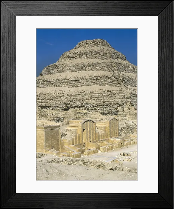 Framed Print : IMHOTEP (ca. 2667 BC-2648 BC). The step pyramid of Djoser. 2668 -2649 BC. EGYPT. CAIRO. Saqqara. Pyramid of Djoser. Djoser's step pyramid and funerary complex. Egyptian art