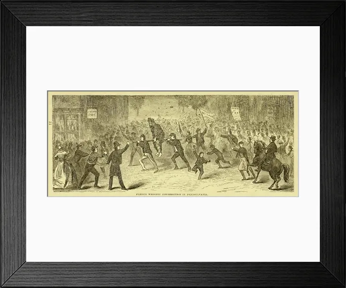 Framed Print : Famous whiskey insurrection in Pennsylvania. A tarred and feathered tax collector being made to ride the rail. 1794