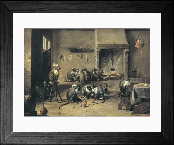 Framed Print : TENIERS II, David, 'the Younger' (1610-1690). Monkeys in the Kitchen. 1640s. Flemish art. Oil on canvas. RUSSIA. Saint Petersburg. State Hermitage Museum