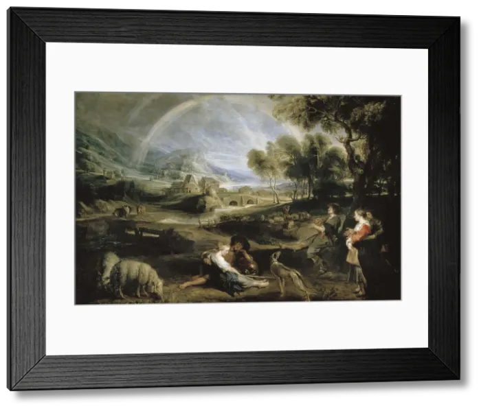 Framed Print : RUBENS, Peter Paul (1577-1640). Landscape with a Rainbow. ca. 1630 - 1635. Flemish art. Oil on canvas. RUSSIA. Saint Petersburg. State Hermitage Museum