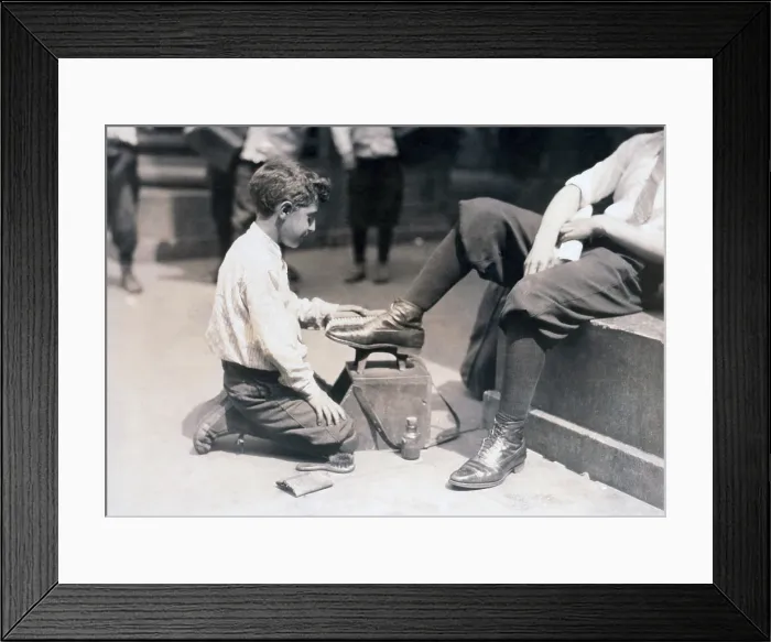 Framed Print : Child labor, Bootblack near City Hall Park, New York City. photograph by Lewis Wickes Hine, July, 1924