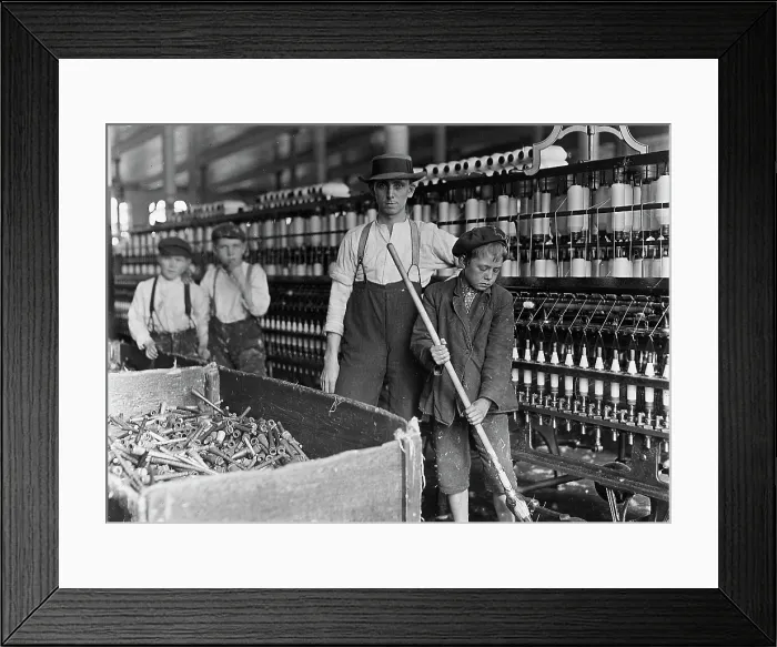 Framed Print : A textile mill. Sweeper and doffer boys in Lancaster Cotton Mills, Lancaster, S.C. Photograph by Lewis Wickes Hine, December 1, 1908