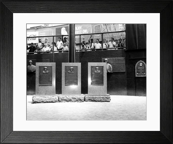 Framed Print : Commemorative plaques at Yankee Stadium, Edward Grant Barrow, Lou Gehrig, Miller James Huggins, Babe Ruth, Jacob Ruppert, and Pope Paul VI, New York, June 25, 1966