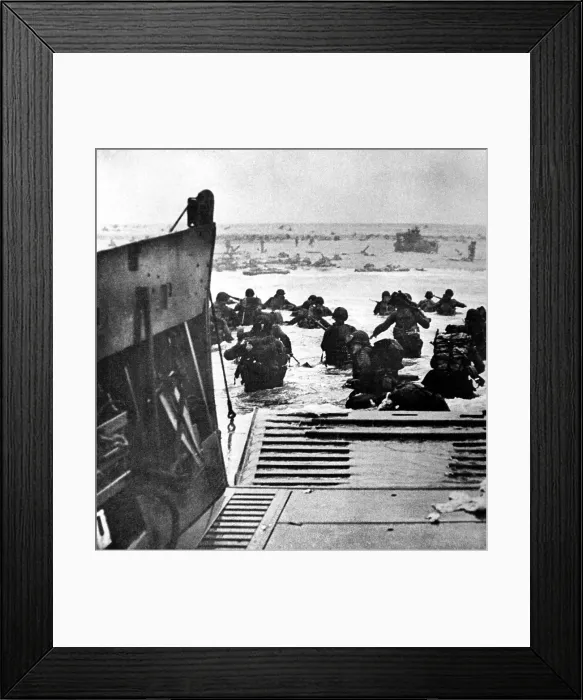 Framed Print : World War II: Led by amphibious tanks, British troops assault a beach.. Courtesy: CSU Archives  /  Everett Collection