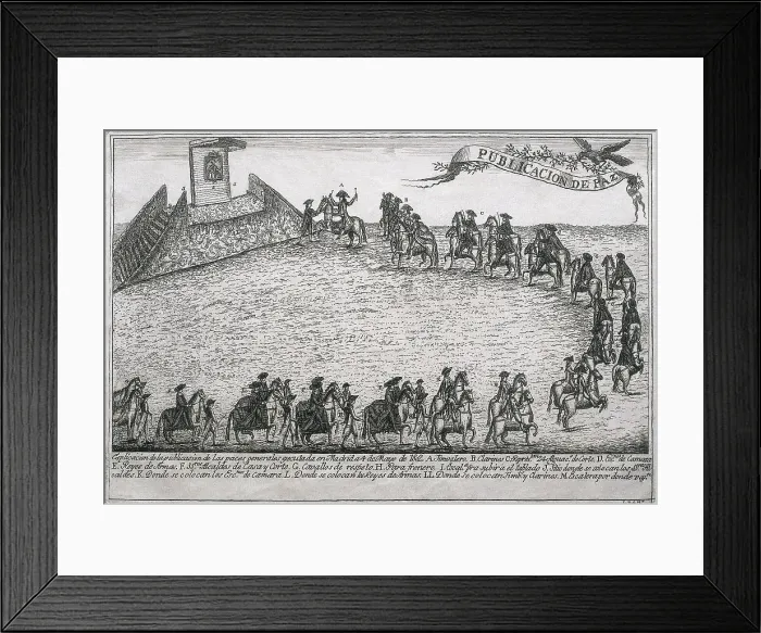 Framed Print : War of the Oranges between Spain and Portugal. Signature of the peace between the two kingdoms (May 41802). Engraving. SPAIN. Madrid. National Library