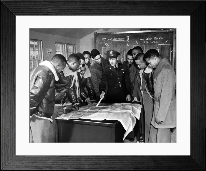 Framed Print : Tuskegee, Alabama: The U.S. Army's first all-Black air unit, the 99th Pursuit Squadron, instructed be Lt. Donald B. McPhereson. From left: Leeuel R