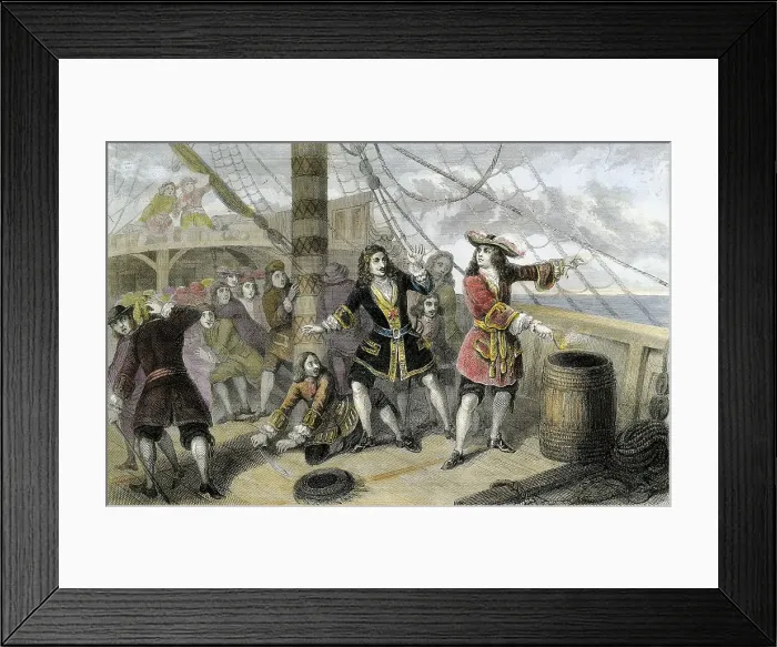 Framed Print : BARTJean (1650-1702). French naval commander and privateer. Jean Bart on board of an English vessel. Engraving. FRANCE. Paris