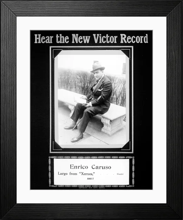 Framed Print : Advertisement for Victor Records, Enrico Caruso, sings Largo from Xerxes, circa 1910s Framed Print : Advertisement for Victor Records, Enrico Caruso, sings Largo from Xerxes, circa 1910s